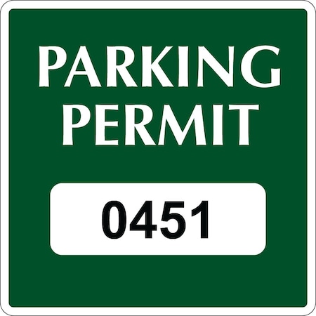 Lustre-Cal Static Cling Parking Permit Green 3in x 3in  Square Serialized 450-500, 50PK 253745SCL1GSq0451